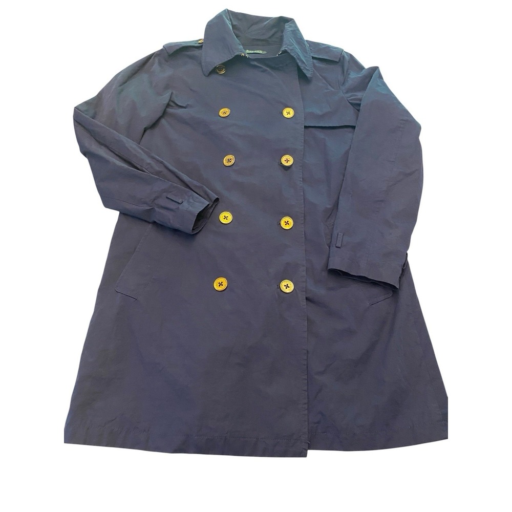 LAUREN Ralph Lauren Womens Large Navy Blue Double Breasted Trench Coat NO BELT